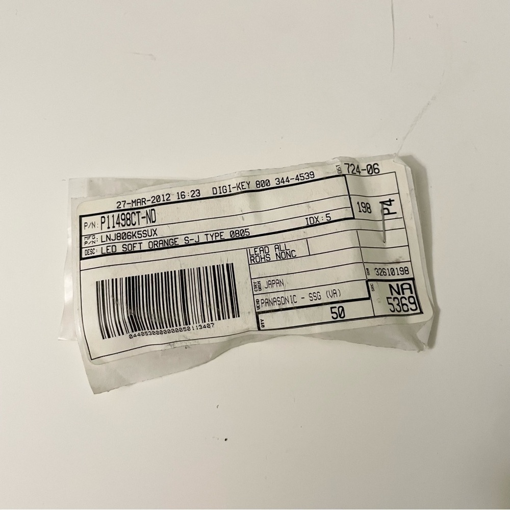 50x Panasonic Soft Orange 0805 SMD LEDs LNJ806K5SUX / P11498CT-ND